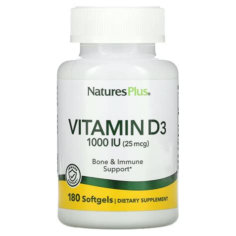 Natures Plus Vitamin D3 25 Mcg 1000 Iu 180 Softgels