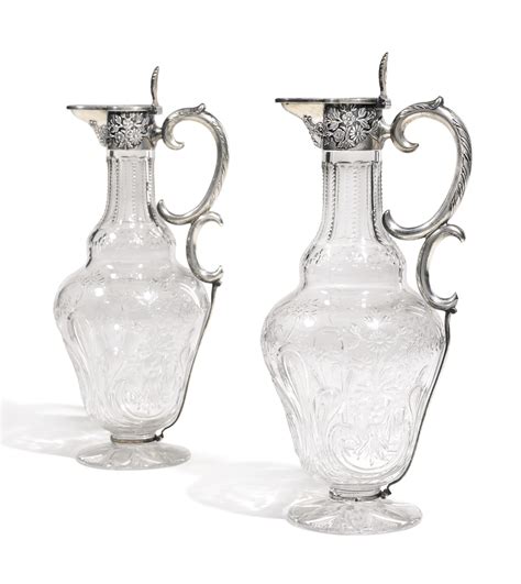 Pair Of Silver And Glass Decanters 1st Artel Kiev 1900 1908 Russian