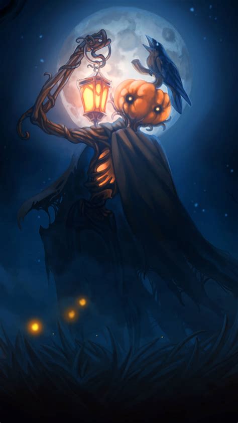 Download Jack O Lantern And Crow Halloween Phone Wallpaper