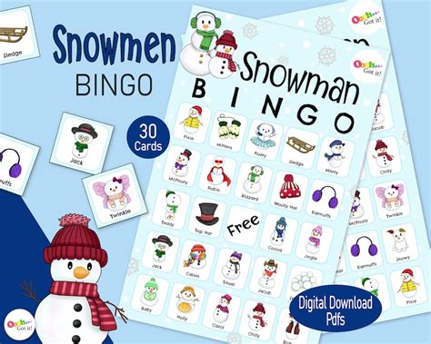 Snowman Bingo 30 Printable Bingo Cards A Festive Kids Winter Etsy Uk