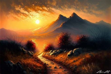 Beautiful Dreamy Sunrise Over Mountain Graphic By Alone Art · Creative