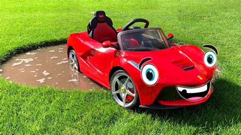 Ferrari f12 vs mercedes benz 300sl power wheels racing. Ferrari power wheels car is stuck - Jeep AMG 63 to the rescue - YouTube