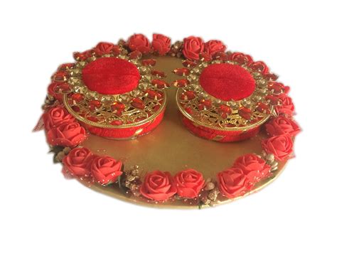Loops N Knots Red And Golden Wedding Ring Plattertrayengagement Ring