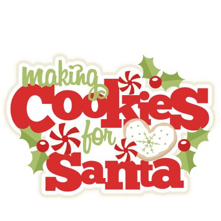 A baking mitt, three different colored star cookies, candy cane cookie, christmas cookies lettering, merry. Making Cookies For Santa title scrapbook clip art ...