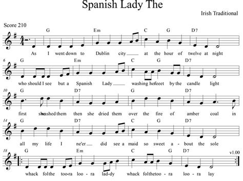 the spanish lady sheet music with tin whistle notes irish folk songs