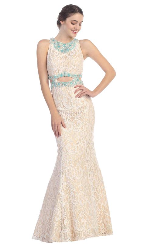 Eureka Fashion Beaded Lace Fitted Mermaid Evening Dress Lace Prom