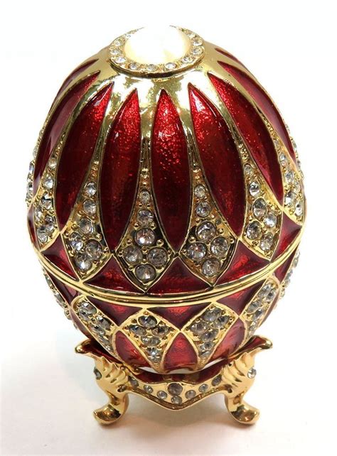 Decorative Faberge Egg Trinket Box Jewel Easter Egg Box With Crystals Red Col Faberge Eggs