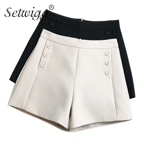 Setwigg Spring Womens Slim Stylish Shorts Women High Waist Buttons