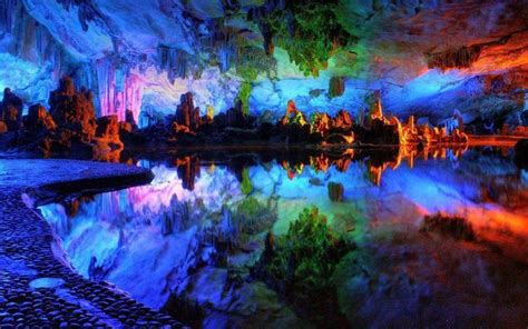 Multicolored Stalagmites And Stalactites In Chinas Famous Cave