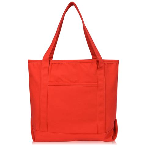 Dalix 20 Solid Color Cotton Canvas Shopping Tote Bag In Red