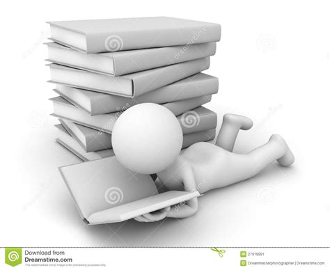 3d Man Lying Down Reading A Book On White Stock Illustration