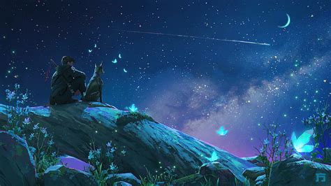 Night Starry Sky Stars Scenery Anime Art 82937 3840x2160 For Your