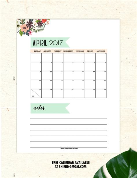 Pretty Free Printable Calendars For April 2017 Free Printable