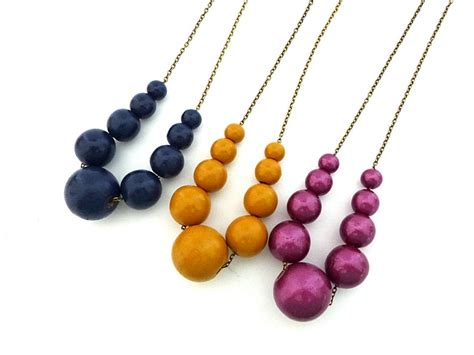 Navy Blue Necklace Graduated Wood Bead Necklace Beaded Etsy