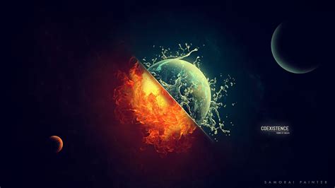 Wallpaper 2560x1440 Px Burning Coexist Digital Art Earth Fire