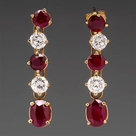 Vintage Ruby Diamond Dangle Earrings 14K Gold 1 1 4 Long