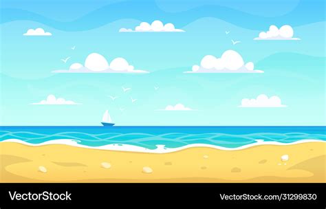 Cartoon Beach Landscape Summer Ocean Sandy Vector Image