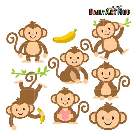 Cute Monkeys Clip Art Set Daily Art Hub