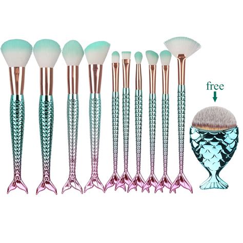 1 11pcs Professional Beauty Cosmetics Mermaid Makeup Brushes Set Powder