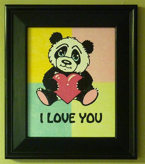 I Love You Panda Bear Holding Heart Wall Art By Artbyrhrussell
