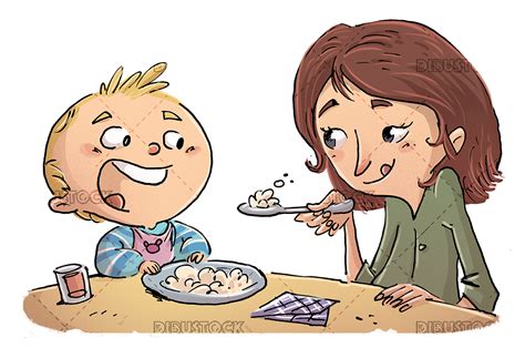 Madre Dando De Comer A Un Bebe Dibustock Ilustraciones Infantiles De