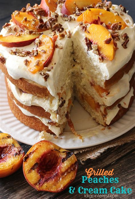 This cake is heavy on the peaches and light on the batter for a truly creamy texture. Grilled Peaches & Cream Cake - I Dig Pinterest