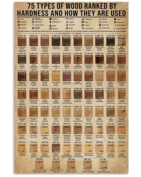 Types Of Wood Ranked By Janka Hardness Carpentry Woodworking Types
