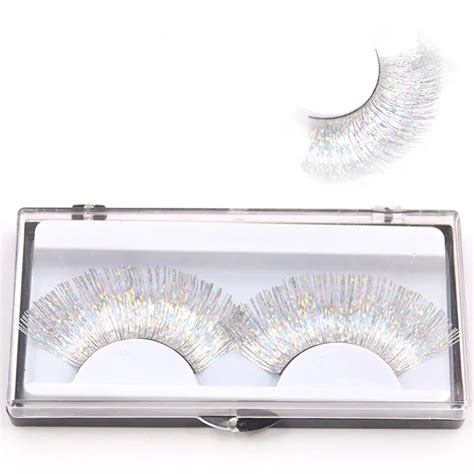 Laser Gold Silver Line Exaggerated False Eyelashes White Cross Curl
