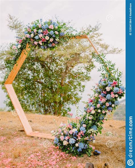 Arch With Beautiful Flowers Wedding Ceremony Stock Photo