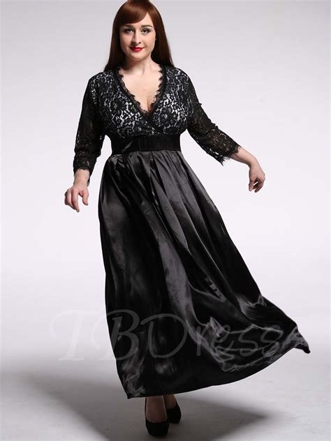 Black Plus Size Lace Patchwork Womens Maxi Dress Plus Size Vintage