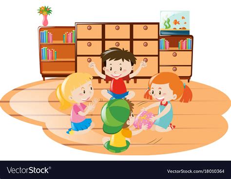 Children Playing Game In The Room Royalty Free Vector Image