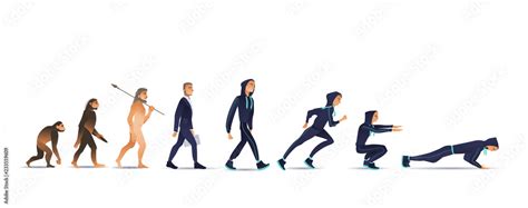 Vector Illustration Of Human Evolution From Ape To Man Flat Isolated