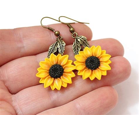 Set Sunflower Necklace And Earrings Sunflower Jewelry Gifts Etsy