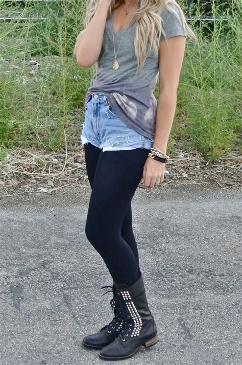 Denim Cutoff Shorts With Tights And Boots Favorite Outfit