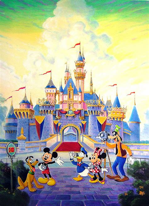 Disneyland Castle Kodak Camera Mickey Mouse Goofy Large Signed Art By