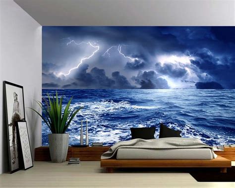 Stormy Sea Lightning Ocean Large Wall Mural Self Adhesive Etsy