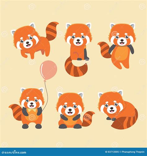 Cute Red Panda Set Stock Vector Illustration Of Happy 83712005