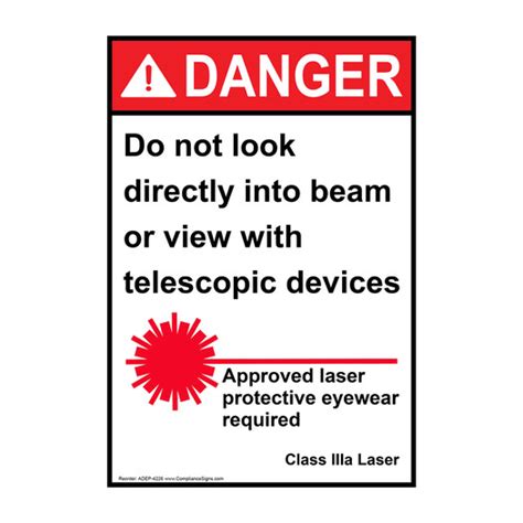 Vertical Do Not Look Into Beam Class Iiia Laser Sign Ansi Danger Laser