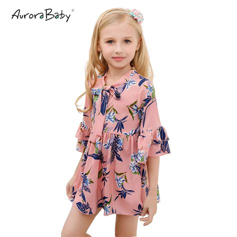 Aurorababy Toddler Girl Summer Ruffle Dress Chiffon Floral Cool Dresses