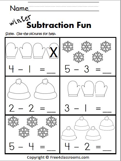 Free Winter Subtraction Worksheet Kindergarten Winter Math Activities