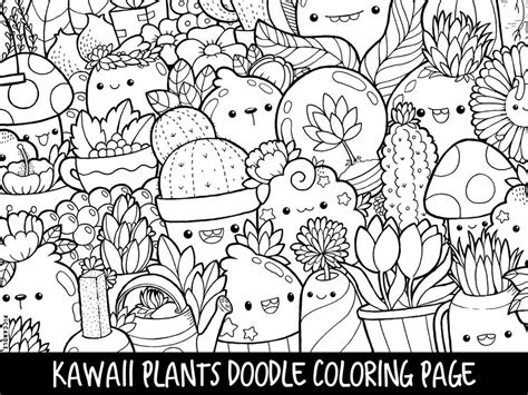 Plants Doodle Coloring Page Printable Cutekawaii Coloring Page For