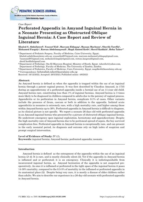 Pdf Perforated Appendix In Amyand Inguinal Hernia In A Neonate