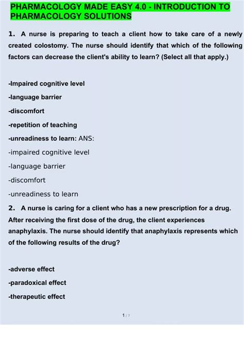 Ati Intro To Pharmacology Quizlet
