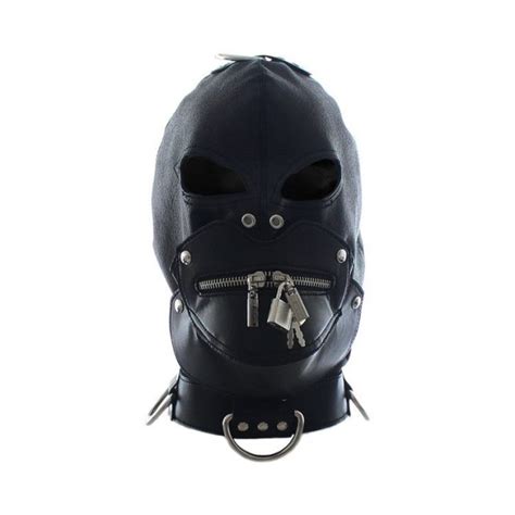Fully Enclosed Leather Mask Hood Headgear Zipper Lock Mouth Slave Bdsm Bondage Restraints Helmet