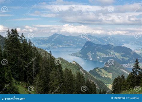 Panorama View Of Lucerne Lake And Mountains Scene In Pilatus Of Lucerne