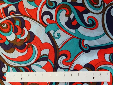 Printed Silk Charmeuse Paisley On Red Grey Blue Background Bandj Fabrics