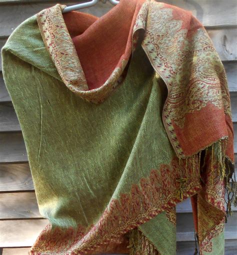 Festival Scarfpashminacashmere Shawlgreenbrown And Rust Etsy Festival Scarves Pashmina