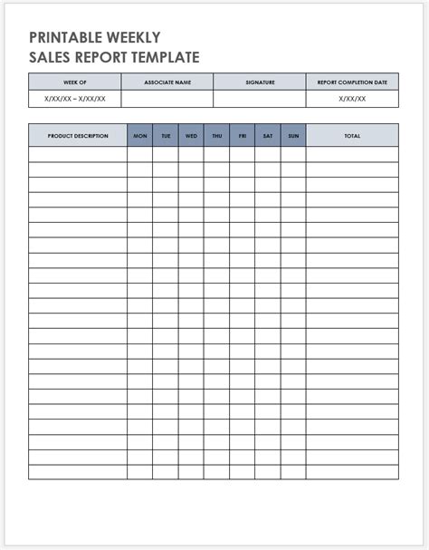 Salesman Weekly Sales Report Template