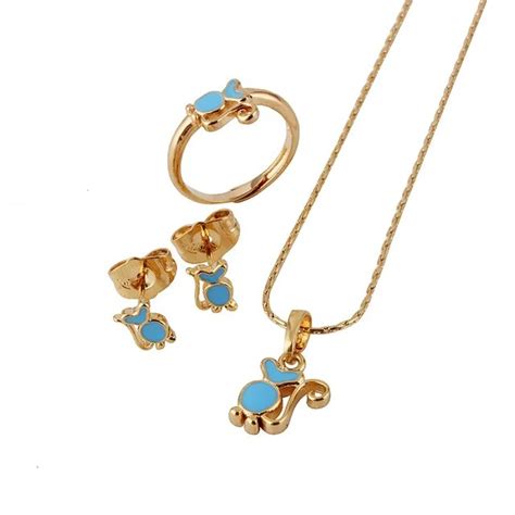 Baby Girls Jewelry Sets18k Gold Plated Kids Ring Earrings Pendant