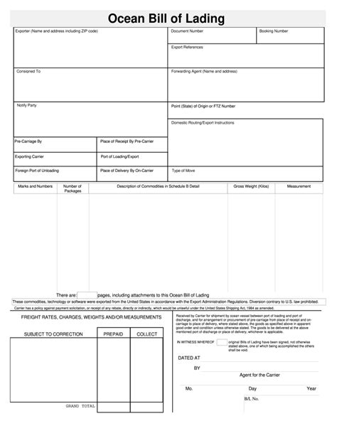 Ocean Bill Of Lading Template Fill Out And Sign Online Dochub